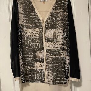 DKNY Sheer Black and Cream Button Up Blouse